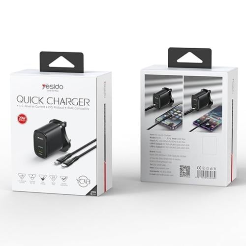 شاحن جداري بمنفذين USB+PD ا 20W مع كيبل ماركة يسيد...