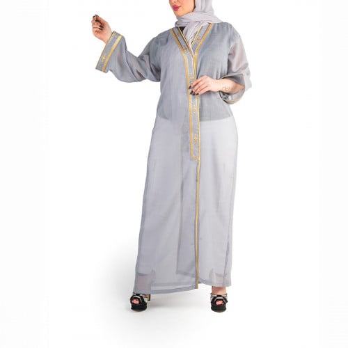Gray Linen Bisht Abaya