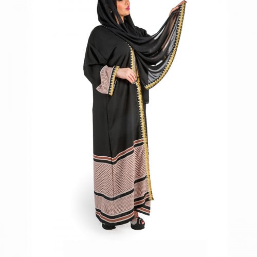 عباية بشت شماغ وردي لون اسود