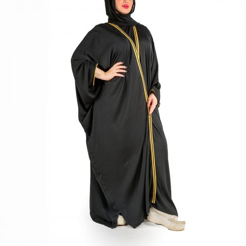 Abaya with classic bisht, black and gold