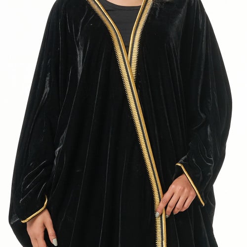Abaya with classic bisht, black and gold