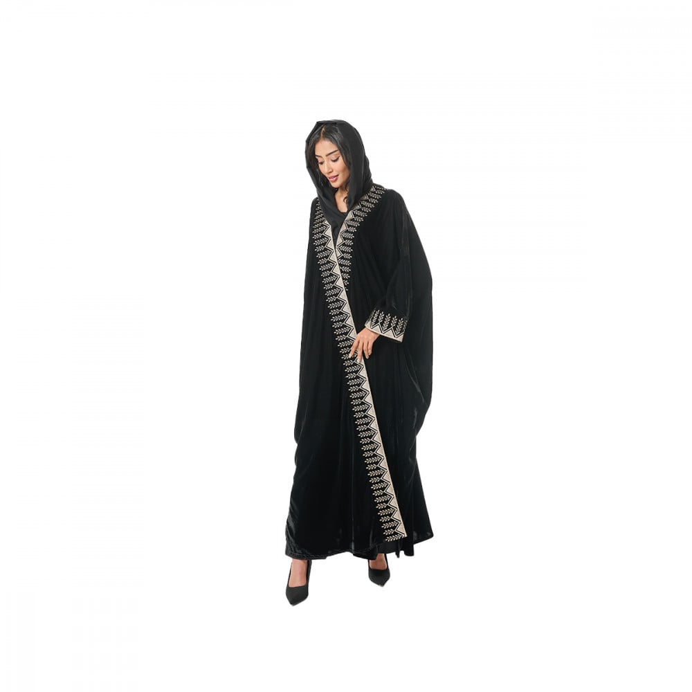 عباية حجازي مخمل لون اسود - روز
