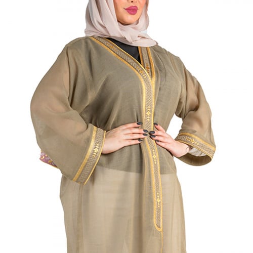 Beige Linen Bisht Abaya