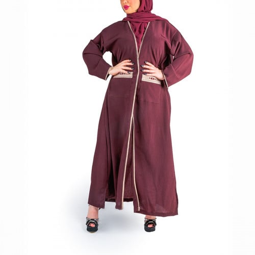 Classic abaya with pockets, brown color