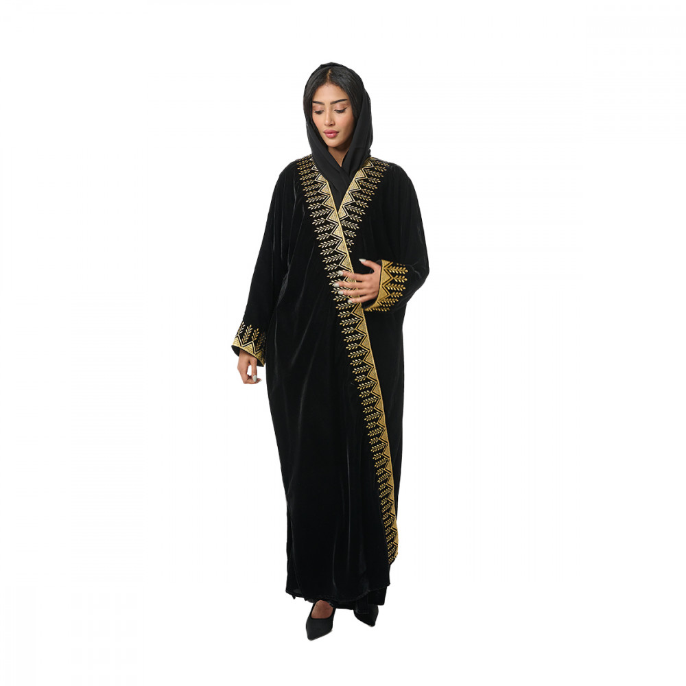 عباية حجازي مخمل لون اسود - ذهبي