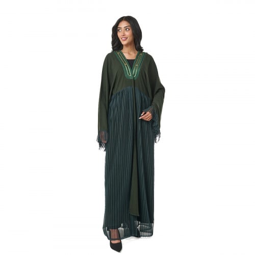 Abaya with royal bisht, green color