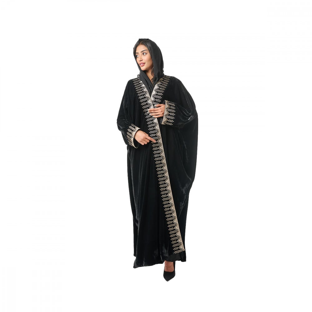 عباية حجازي مخمل لون اسود - روز
