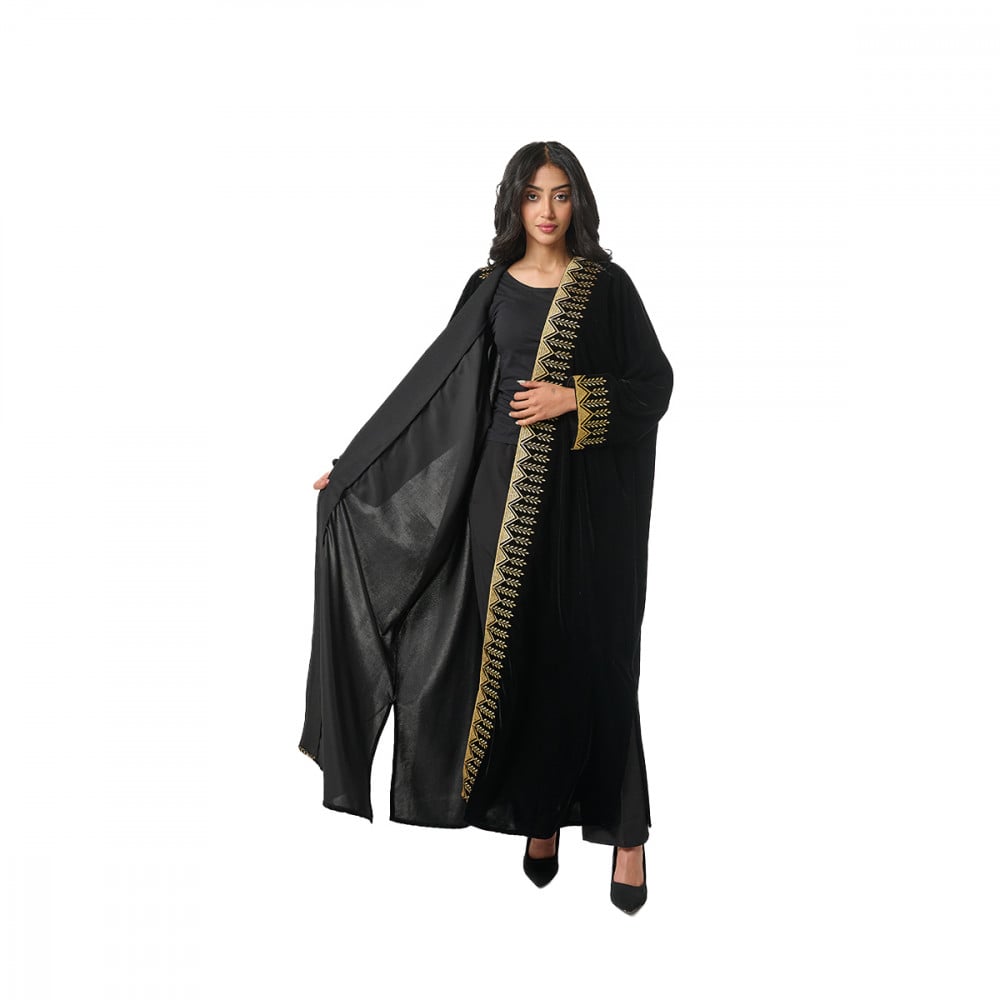 عباية حجازي مخمل لون اسود - ذهبي