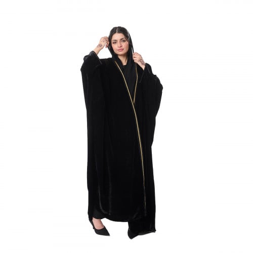 Abaya with classic bisht, black and gold