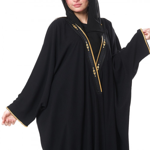 Linen Bisht Abaya Black - Gold