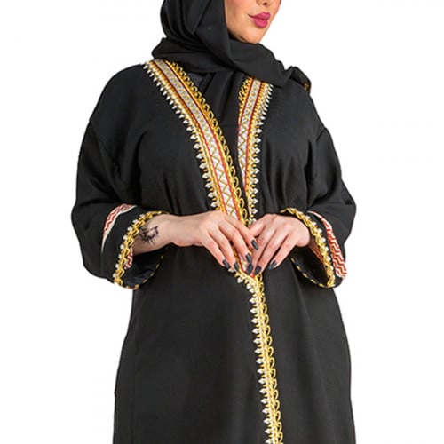 Abaya with a red shemagh bisht, black color