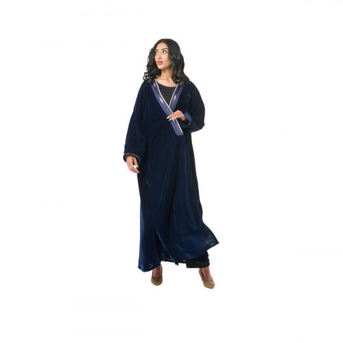 Navy blue velvet bisht abaya