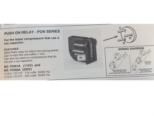 PUSH ON RELAY PON2A 230V 1-12 TO 1-2 HP No 04748A   ريلي ثلاجة سوبكو
