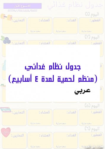 جدول منظم لحمية غذائية ( 4 أسابيع)