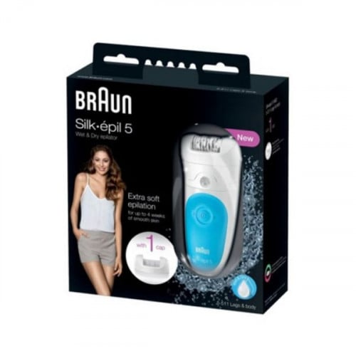 براون سيلكي بيل 5 آلة إزالة الشعر مقاومة للماء، أبيض وأزرق، 5-511