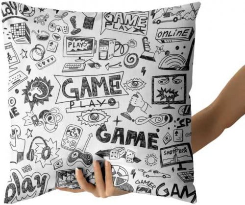 غطاء وسادة ظهر بكتابة Game لون أبيض
