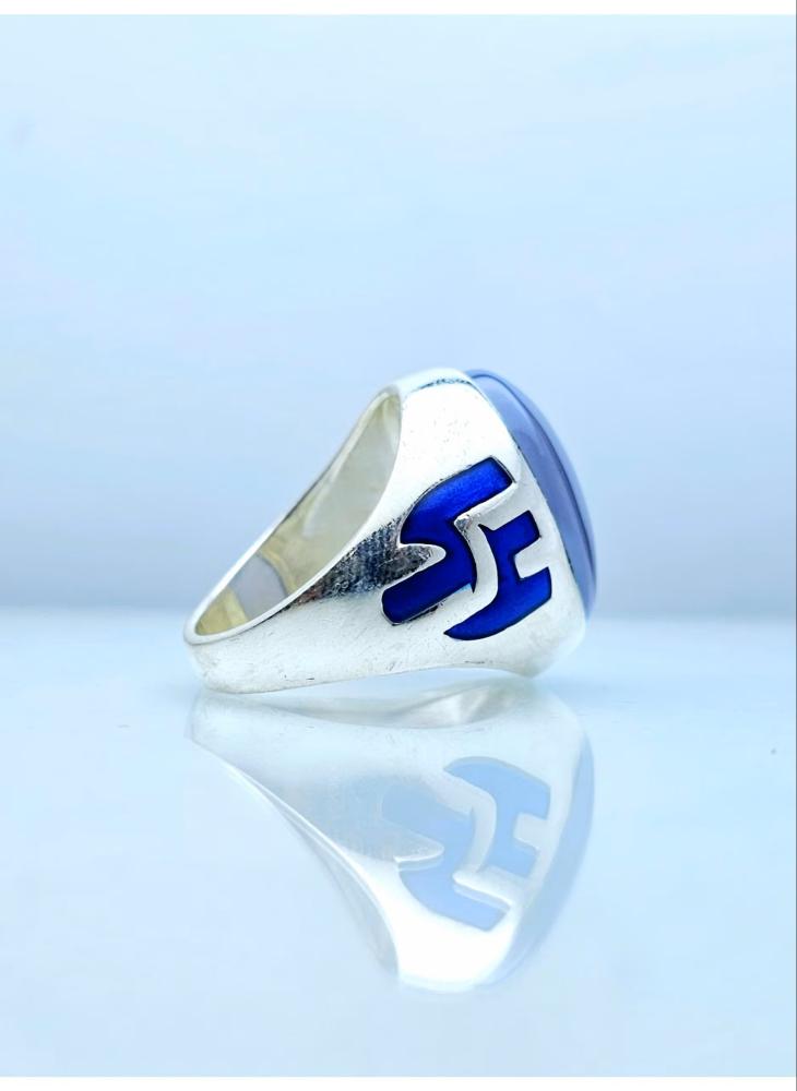 خاتم فضة بشعار نادي الهلال رجالي عقيق يماني طبيعي اصلي عيار 925 حجر كريم ملكي خواتم صياغة يمنيه جديدة هدية ، فضه استرليني مناسب للإهداء للرجل تغليف فخم هدايا رجالية فاخرة