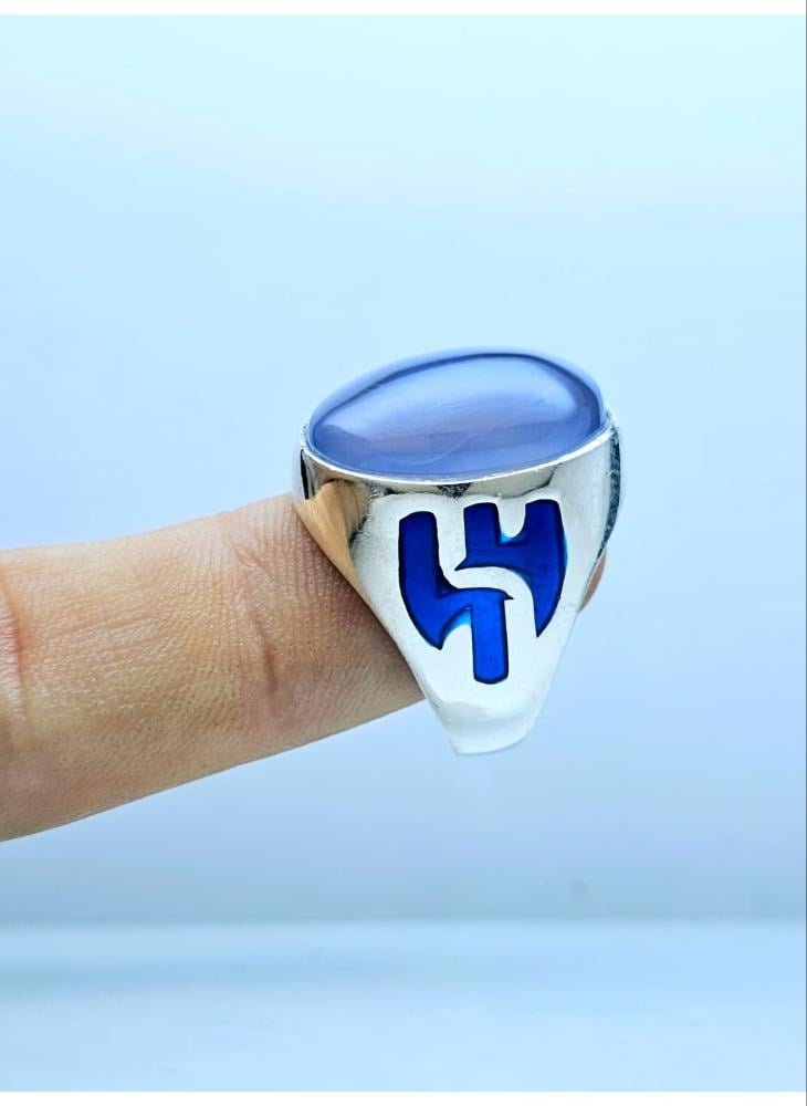 خاتم فضة بشعار نادي الهلال رجالي عقيق يماني طبيعي اصلي عيار 925 حجر كريم ملكي خواتم صياغة يمنيه جديدة هدية ، فضه استرليني مناسب للإهداء للرجل تغليف فخم هدايا رجالية فاخرة