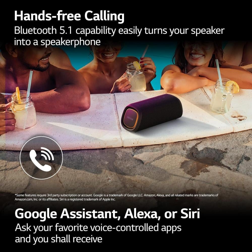 مكبر صوت بلوتوث محمول من ال جي - اضاءة LED وبطارية تصل الى 24 ساعة- اسود موديل XG7QBK