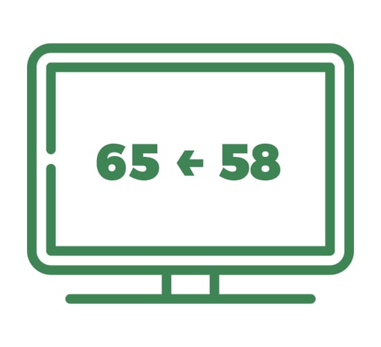 من 58" حتى 65"