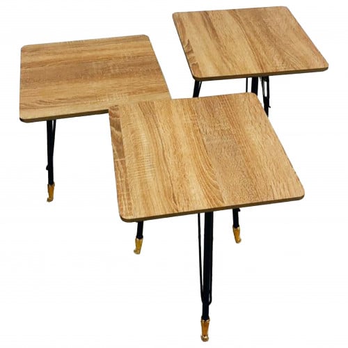 طاولة خدمة مربع لون بني فاتح وارجل حديدية