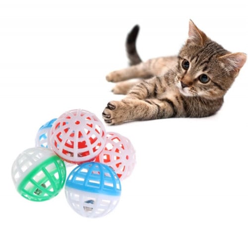 كرة بلاستك للقطط والطيور والحيوانات الاليفة - 4 قط...