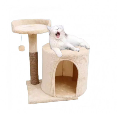 خداشة قطط مع بيت - اللون أبيض