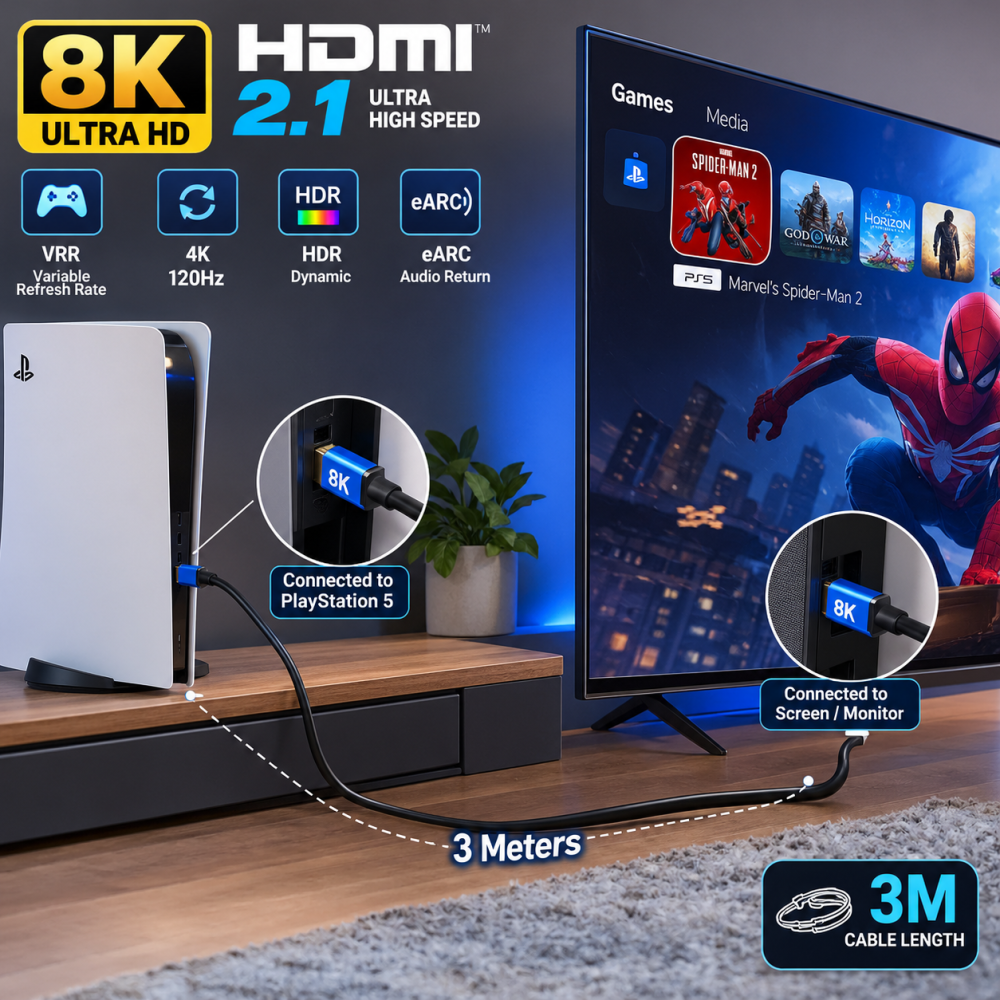 سلك HDMI طول 3 متر 2.1 عادي 8K — صورة 1