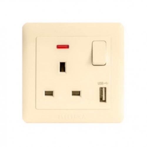 فيش ثلاثي 13A عريض USP باللون البيج ELECTRICA