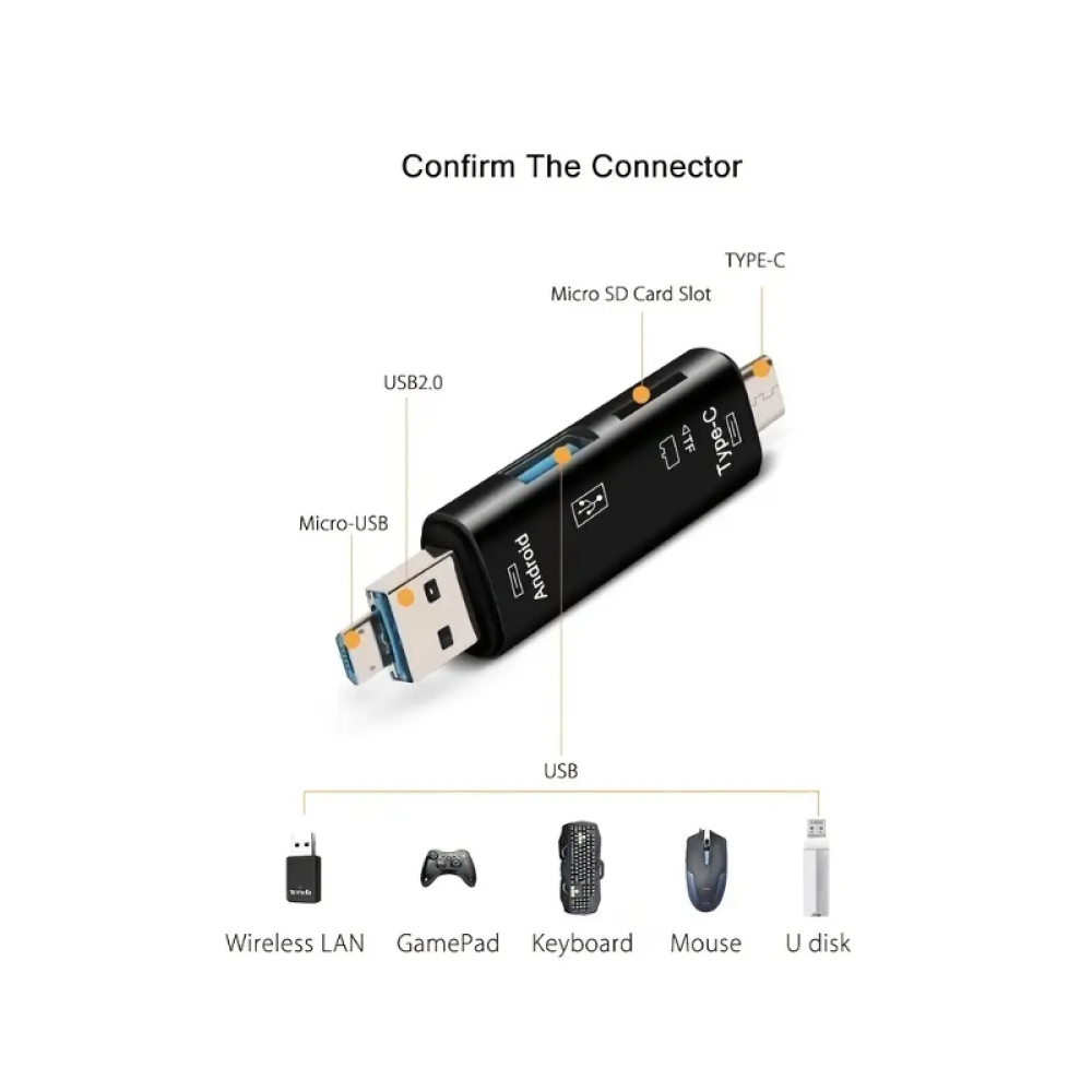 5 في 1 متعدد الوظائف Usb 2.0 نوع C / Usb / Micro Usb / Tf / SD Memory Card Reader OTG Card Reader Adapter ملحقات الهاتف المحمول