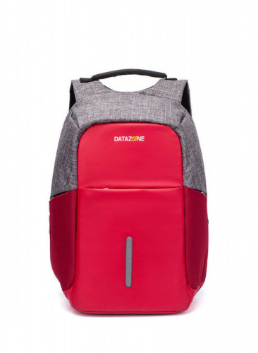 حقيبة ظهر بمنفذ شحن USB مناسبة للسفر أحمر/رمادي