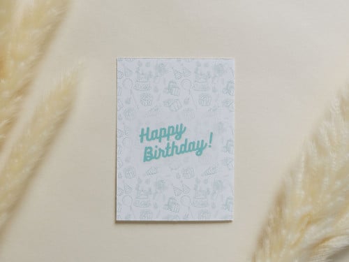 بطاقة إهداء بتصميم Happy Birthday (تركوازي)