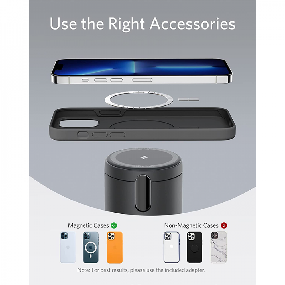 شاحن مغناطيسي لاسلكي انكر ماج جو مع منفذ PD بقوة 20 واط - اسود