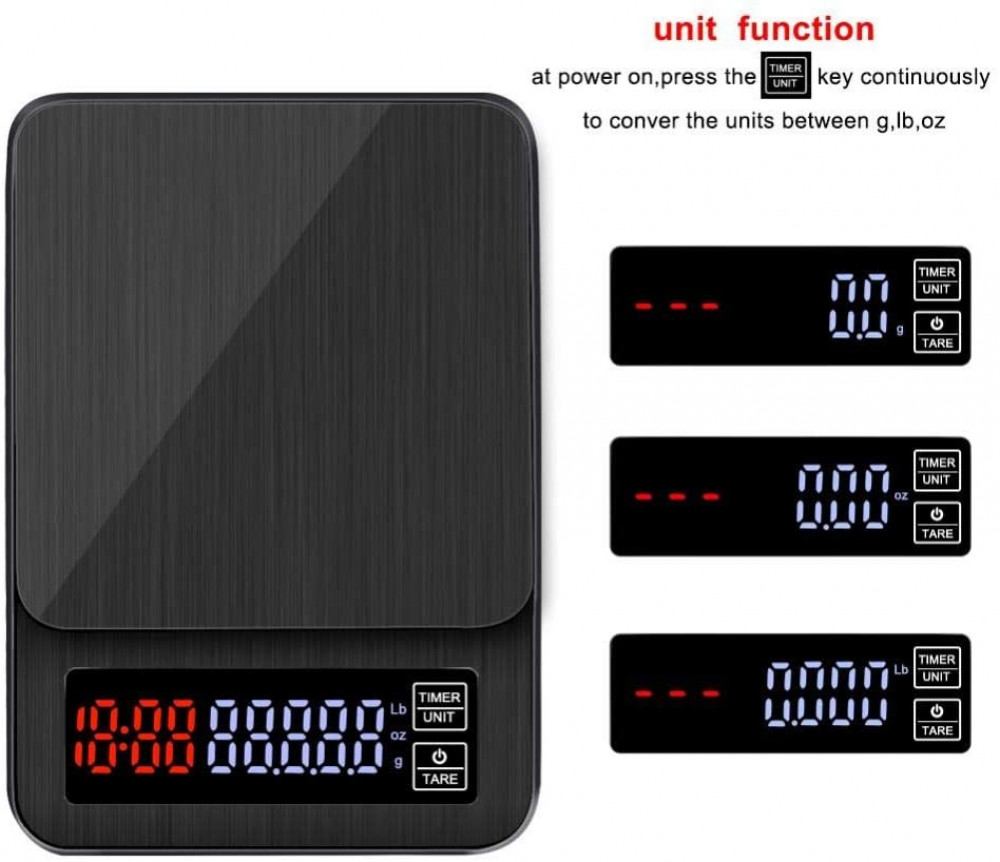 ميزان رقمي مؤقت للقهوة المختصة حتى 3 كيلوغرامات مع يواس بي