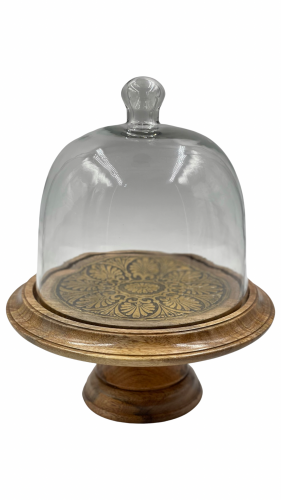 حامل كيك خشبي بغطاء زجاجي