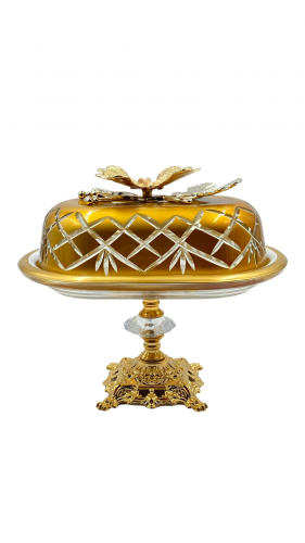 وعاء زجاجي بقاعدة وغطاء ذهبي أنيق استايل الفراشة