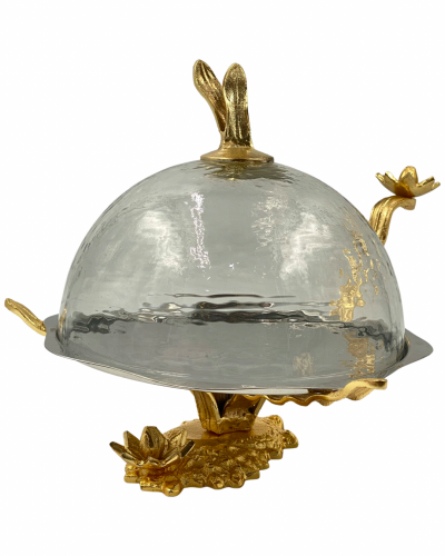 استاند ستيل هندي حجر و ورد بغطاء زجاجي