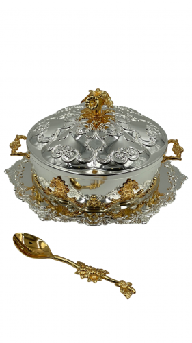 حافظة طعام استيل فضي و زخرفة ذهبية مميزة بتصميم جديد بمقاسات مختلفة