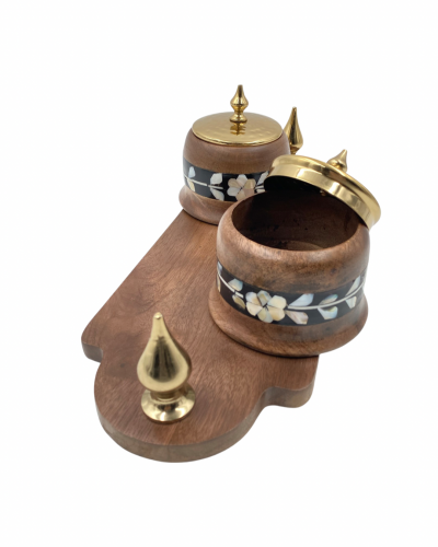 صينيه مستطيل خشب 2 علبه بغطاء ذهبي