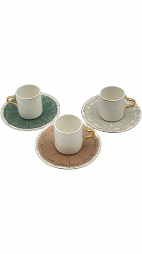 6 كاسات شاي مع 6 صحون ستايل عبارات ترحيبية بالخط العربي