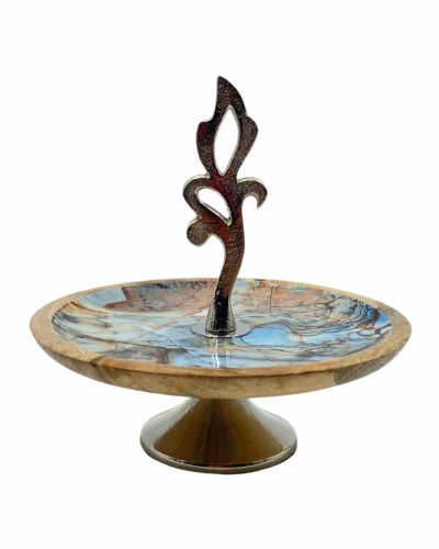 ستاند خشب بترخيم ازرق مدور مزحرف بماسك فضي