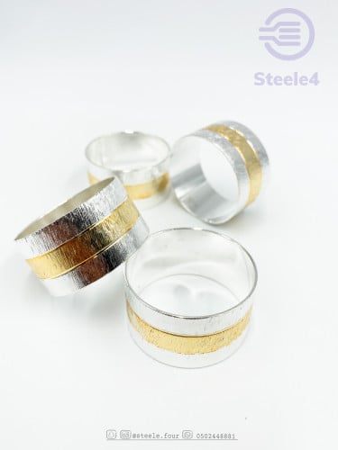 4 خواتم مناديل طعام بدمج الفضي والذهبي