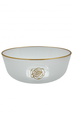 وعاء دائري انيق من زجاج مثلج ولمسات ذهبية مميزة وعصرية