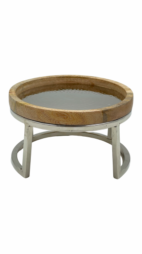 ستاند دائري جميل خشبي بقاعدة استيل بشكل انيق لون فضي