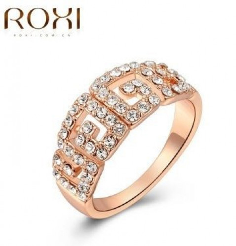 خاتم نسائي مطلي بالذهب ومزين بالزركون الكوبي الشفاف مقاس 7 أمريكي