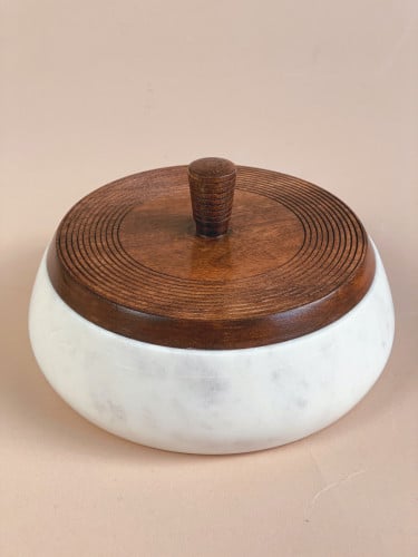 صحن رخام طبيعي بغطاء خشب