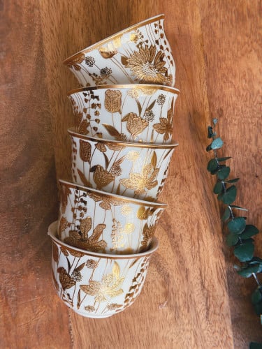 مجموعة فنجان قهوة زهرة ذهبية - 12 قطعة