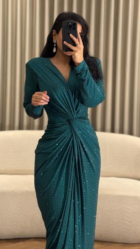 فستان سواريه اخضر بقماش الاسترس