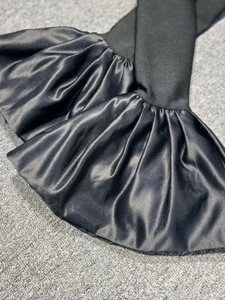 فستان نسائي أنيق برقبة دائرية ، مرقع ماسي ، ساتان ، كم طويل ، أحادي اللون ، فساتين حفلات سهرة ، موضة جديدة ، خريف ، 35Z805 ،