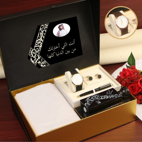 بوكس رجالي ملكي قماش وشماغ راقي بتصميم حسب الطلب M...